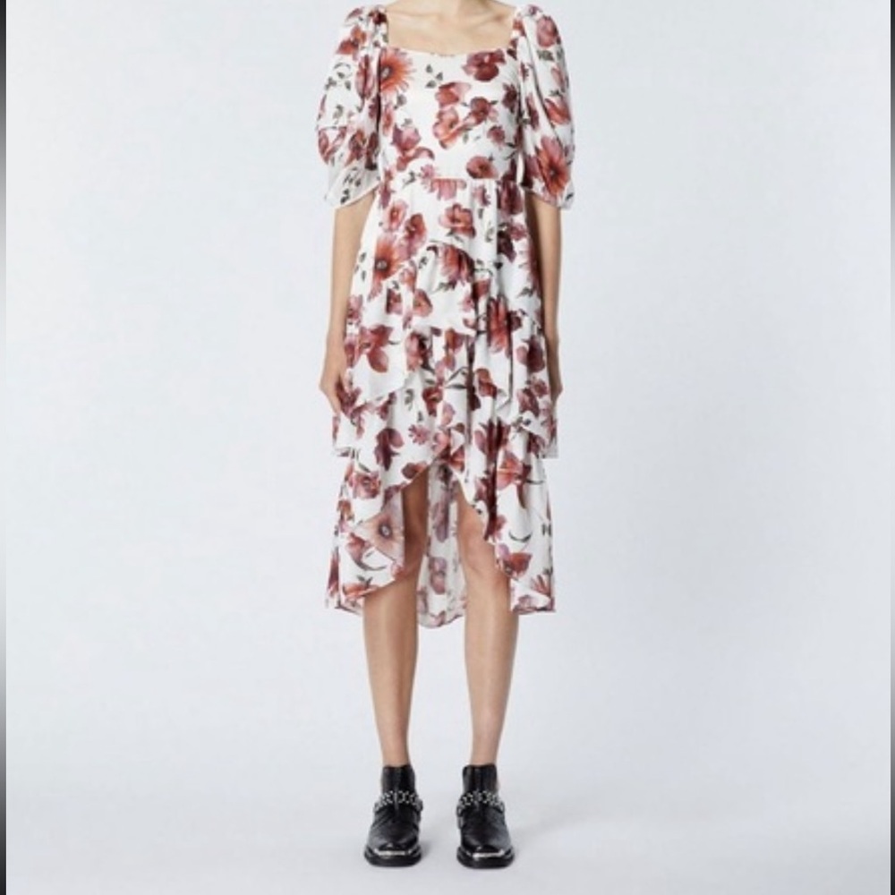 The Kooples Rose and White Floral High Low Dress